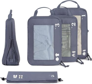 Набір органайзерів для валізи ECOHUB (5 шт.) - кофри, пакувальні куби, органайзери для подорожей (темно-зелений, темно-сірий)