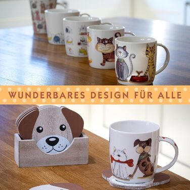 SPOTTED DOG GIFT COMPANY - Coffee mugs with dog and cat motifs - Gift for dog and cat lovers - Set of 4