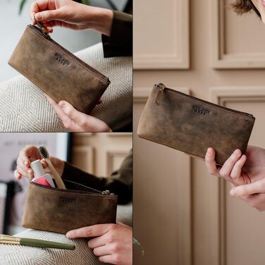 Преміум косметичка Berliner Bags Anna зі шкіри, маленький шкіряний пенал для жінок і дівчат, розмір XS, колір еспресо
