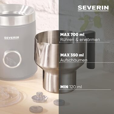 SEVERIN Spuma 700 Plus: Індукційний спінювач молока з OLED-дисплеєм, 13 програм, LED-підсвітка, нержавіюча сталь, чорний