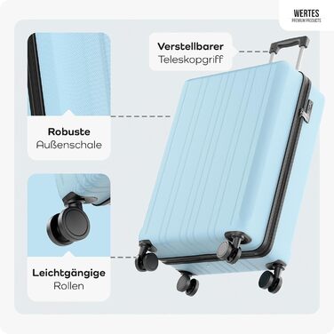 Чемодан великий 77см, 100L, TSA замок, жорсткий корпус, подвійні колеса, валіза на колесах, блакитний колір