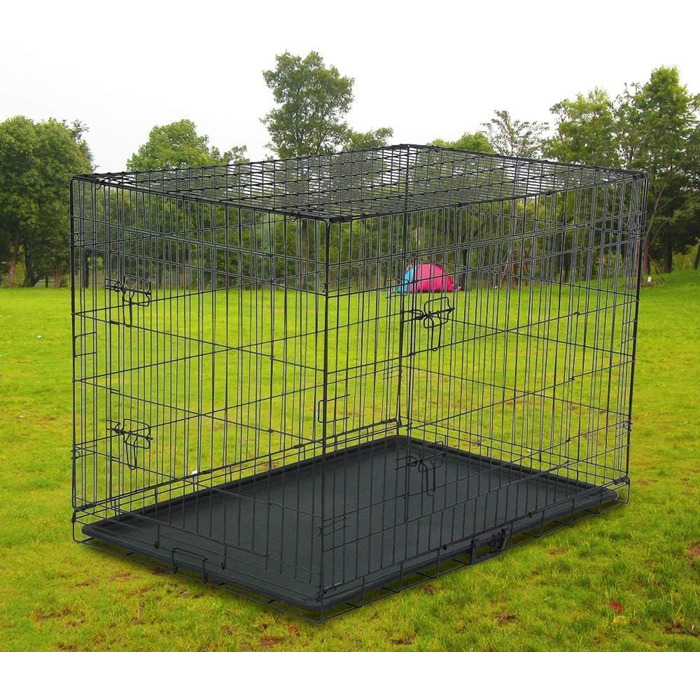 Клітка для собак складана з 2 дверцятами, переноска для собак в авто з піддоном (XL) 107 x 68 x 75 см