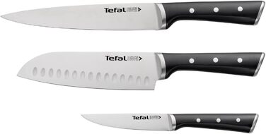 Набір ножів Tefal Ice Force 3 шт: ніж для м'яса 20 см, ніж Сантоку 18 см, універсальний ніж 11 см, нержавіюча сталь, чорний, K232S3