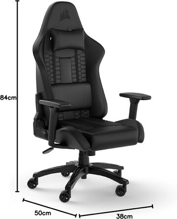 Ігрове крісло Corsair TC100 Relaxed з екошкіри, чорне, ергономічне, регульовані підлокітники, подушка для попереку та знімна подушка з піни пам’яті, стиль автоспорту