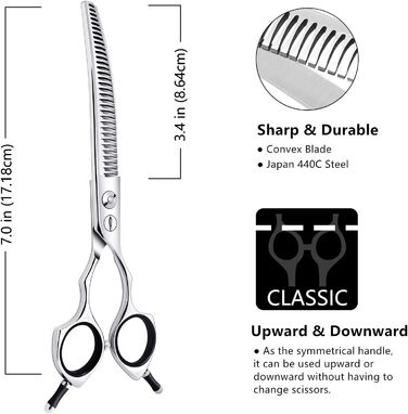 Ножиці для грумінгу собак та котів HASHIMOTO, вигнуті, 33 зубці, 17.8 см, 65% розрідження, легкі. Ідеально для професійних грумерів та домашнього використання.