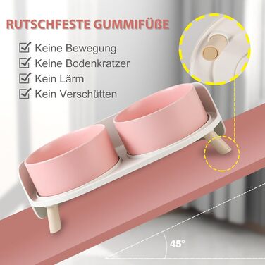 Набір мисок для собак з кераміки - 2 шт. з антиковзним підставкою - годівниця для собак та котів, рожевий колір