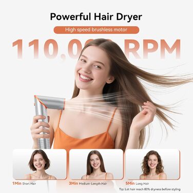 Air Styler Hair Stylers Airbrush 5-в-1: мультистайлер, фен-щітка, 800W, для об'єму, локонів, випрямлення та сушіння волосся (срібний)