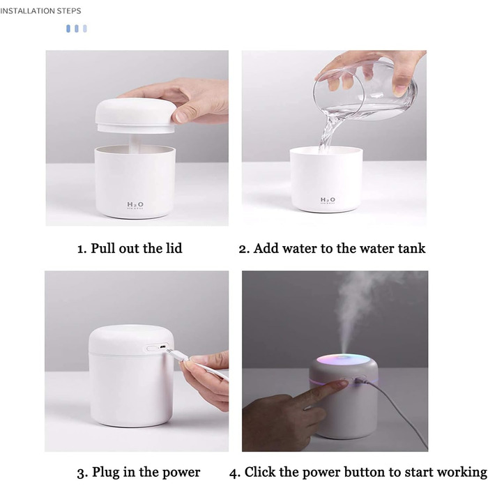 Аромадифузор Mini Luftbefeuchter: USB ультразвуковий зволожувач повітря з резервуаром 300 мл, автовимкнення, тиха робота, кольорове нічне підсвічування для авто, офісу, спальні (чорний)