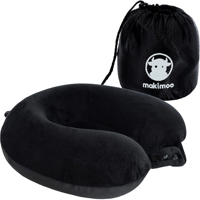 Подушка для шиї з піною з пам'яті, зручна та легка, ідеальна для сну в літаку, автомобілі, поїзді, автобусі та вдома, з чохлом для зберігання (Чорна)