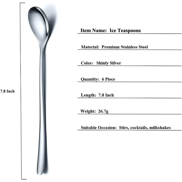 Набір ложок HOMQUEN (6 шт.) з нержавіючої сталі, чорного кольору. Ідеально підходять для кави, коктейлів, чаю та морозива. Преміум якість, довгий зручний ручка.