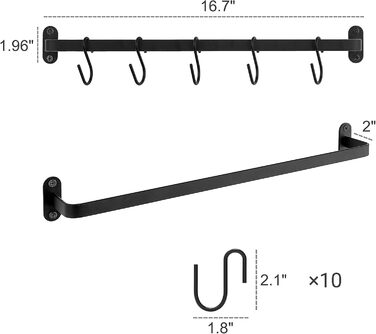 Dahey Mug Holders, Wall Mounts, Metal Coffee Cup Hangers with 10 Cup Hooks, Cup Display Shelf, Rustic Utensil Cup, Storage Organizer for Kitchen, Dining Room, 2-Piece Set, Black
