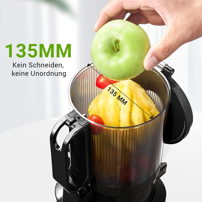 AMZCHEF Automatic All-in-One Juicer, 135MM Opening and 1.8L Juicer for Vegetables and Fruit, 250W Juicer Slow Juicer Test Winner with Triple Filter - Black