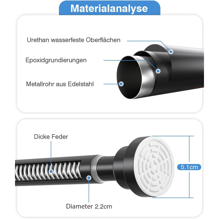 Телескопічна штанга для карнизи/душової завіси, чорна, 79-195 см. Кріплення без свердління. Телескопічна штанга для карнизи/душової завіси.