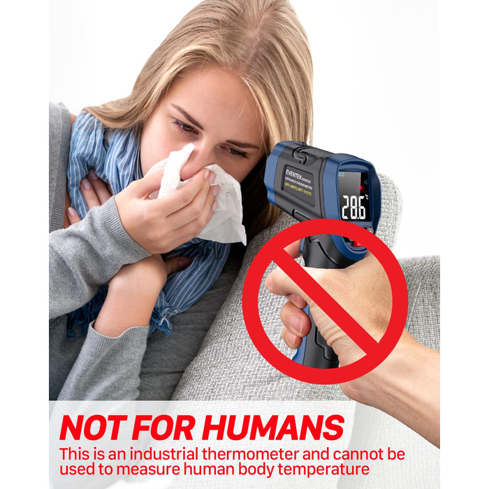 Інфрачервоний термометр Eventek -50°C до 600°C з лазером, регульований коефіцієнт випромінювання, цифровий, для гриля, піци, кухні, промисловості