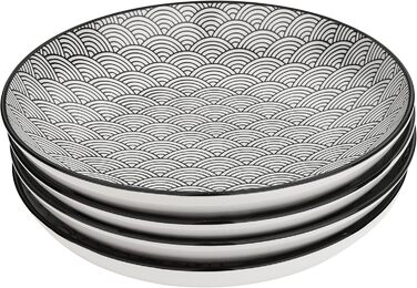 Набір тарілок Vancasso Haruka: 8 шт. (4 супові, 4 глибокі), кераміка, 700мл, діаметр 21 см (чорний + кремовий)