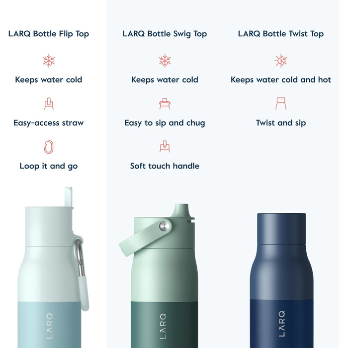 LARQ Bottle Flip Top 500ml - Insulated Stainless Steel Water Bottle with Straw | Reusable Water Bottle for Sports, Gym, and Travel | Keeps Drinks Cold (500 ml, Seaside Mint)