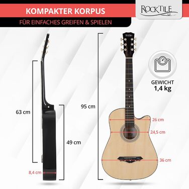 Rocktile WSD-5C-NT: Акустична гітара Western Slim Line Dreadnought - Натуральний колір (з аксесуарами)