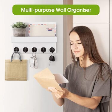 Дерев'яне ключниця на стіну з полицею, білий колір. 5 гачків для ключів, для прихожої, спальні, вітальні