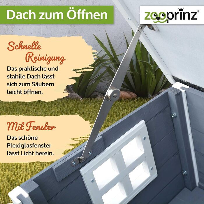 Преміум котячий будиночок Zooprinz з дерева – котяча кістка з дахом, що відкривається, вікном та створками – сизаль на котячому боксі – стійкий до погодних умов для саду/балкону – внутрішній та зовнішній притулок (сірий-білий, стандарт)
