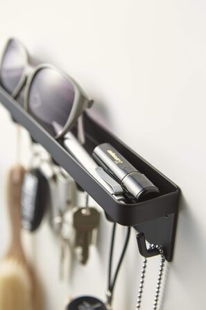 YAMAZAKI 2754 SMART Magnetic Key Hook with Tray, White, Steel, Minimalist Design, 24.5 x 4.5 x 6 cm (LxWxH) (Black)