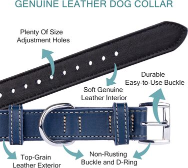 Нашийник для собак з м'якої шкіри, міцний та довговічний. Підходить для собак малих, середніх та великих порід. Колір: блакитний. Розмір: 28-36 см