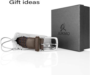 Еластичний плетений ремінь JUKMO, темно-синій/кавовий, розмір XL (101-110 см), у подарунковій коробці