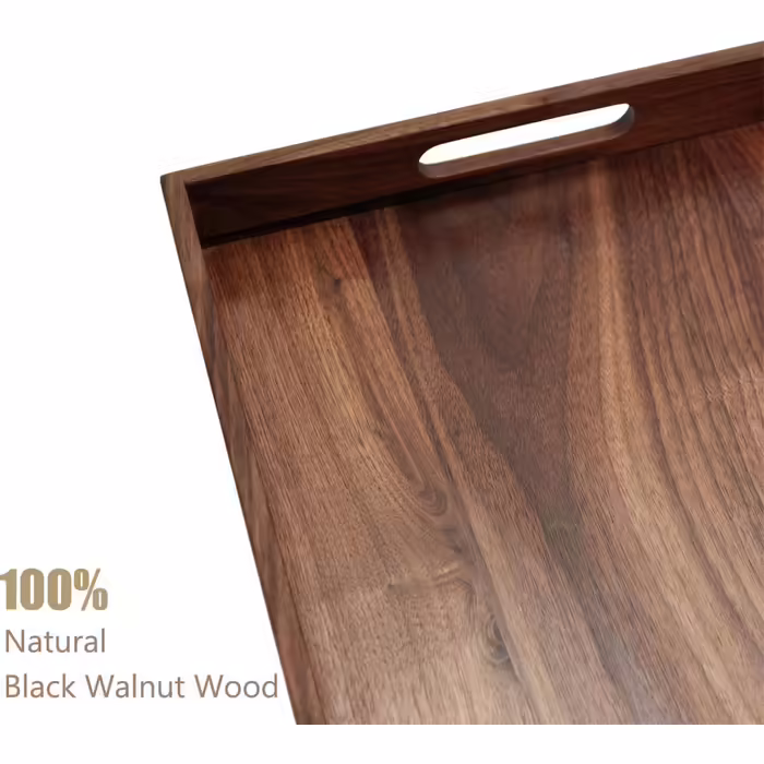 MAGIGO Tray with Handles, rectangular, 50.8 x 32.3 cm, made of black walnut wood, for tea, coffee, or breakfast in bed, classic decorative wooden serving tray