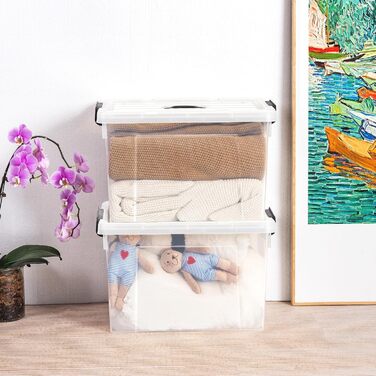 Cetomo Storage Boxes, Portable Plastic Boxes with Lids, Organizer Containers with Handle and Clips, Stackable, Nesting, for Home and Office, Transparent, 90L-3 Pack (45L*3)