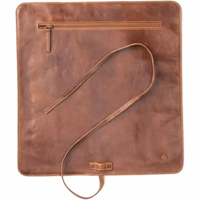 Angus Stoke Chef's Messer Roll Leather | Premium Large Chef's Knife Roll | Knife Bag for Chef's Knives with Extra Pocket & Zipper | Chef's Bag Nils (Mahogany)