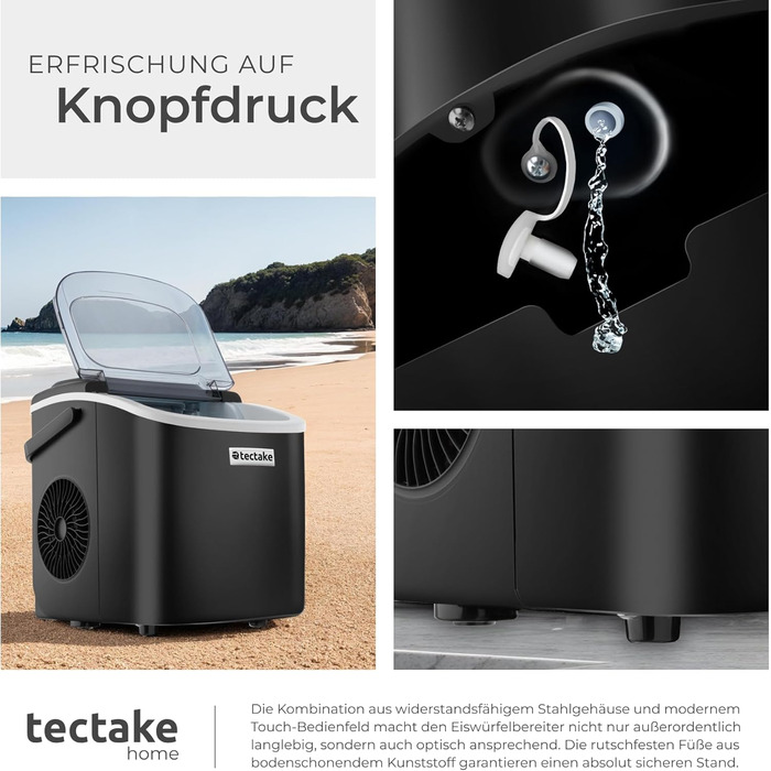 Машина для приготування льоду tectake® - швидке та зручне приготування льоду для дому та бару, чорний колір, 1,2 л, 12 кг/24 год, 2 розміри кубиків льоду, самоочищення, з лопаткою