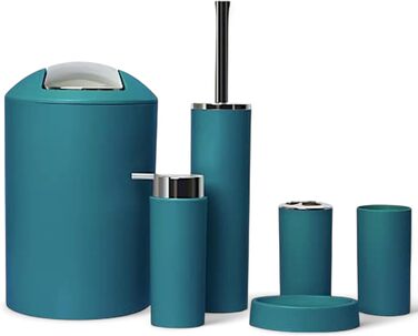 Комплект аксесуарів для ванної кімнати 6tlg Badset: органайзер, дозатор мила, стаканчик для зубної щітки, відро для косметики, щітка для унітазу з тримачем, мильниця, сміттєвий бак, тримач для зубних щіток, повна ванна кімнатна гарнітура (темно-бірюзовий 