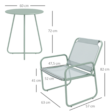 Набір вуличних меблів Outsunny 3tlg Bistro Set для балкона з 1 столом та 2 стільцями, садовий комплект з сітки зеленого кольору для саду та тераси