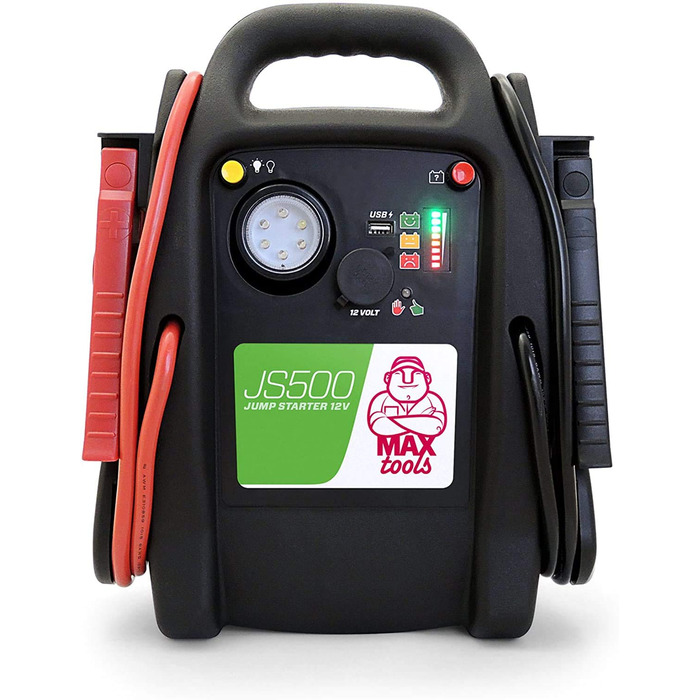 Бустер для авто MAXTOOLS JS500 2200A 22Ah — Пусковий пристрій (Jump Starter) для 12V дизельних та бензинових двигунів, Powerbank з LED-ліхтарем та USB