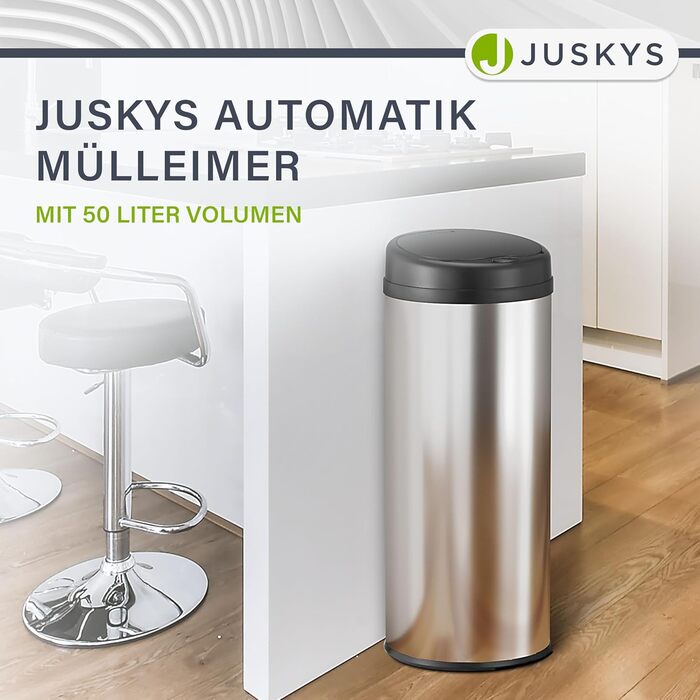 Відро для сміття Juskys з датчиком руху, 30 л, нержавіюча сталь, з кришкою-кліпсою для пакетів, безконтактне відкриття
