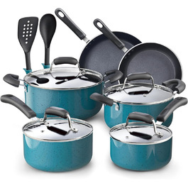 Набір посуду Cook N Home 2601 з антипригарним покриттям, мармур, алюміній, скло, бірюзовий
