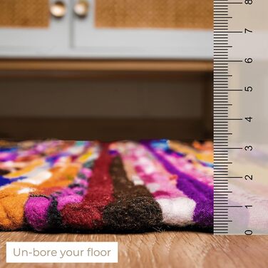 RAJRANG BRINGING RAJASTHAN TO YOU Chindi Fleece Teppich 91x152 cm Colorful Boho Rug Farmhouse Decor Woven Braided Area Rug with Tassels