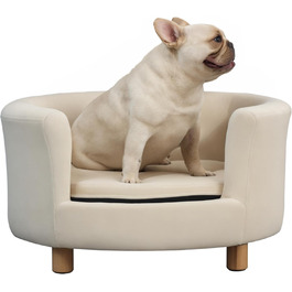 PawHut Софа для собак з підголівником та знімним подушкою, для дому, 65x64x37 см, кремовий колір