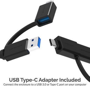 Корпус для NVMe SSD Sabrent з адаптером m.2 SATA, USB C 3.2 Gen 2 (10 Гбіт/с), з кулером