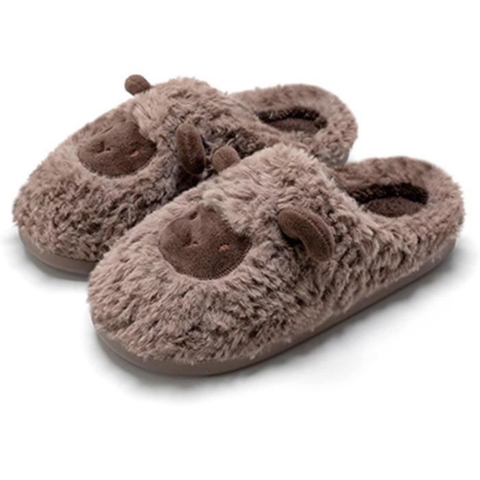 Тапочки халатні для дому та вулиці, плюшеві, у вигляді овечки, унісекс, білі (44~45, коричневі)