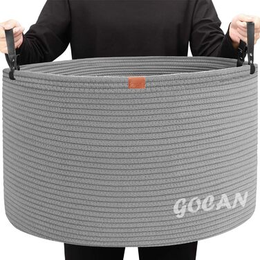 Великий кошик для зберігання GOCAN XXXL, бавовняний мотузяний кошик для білизни, іграшок, одягу, ковдр, подушок, для вітальні та дитячої кімнати, сірий, 55×35 см