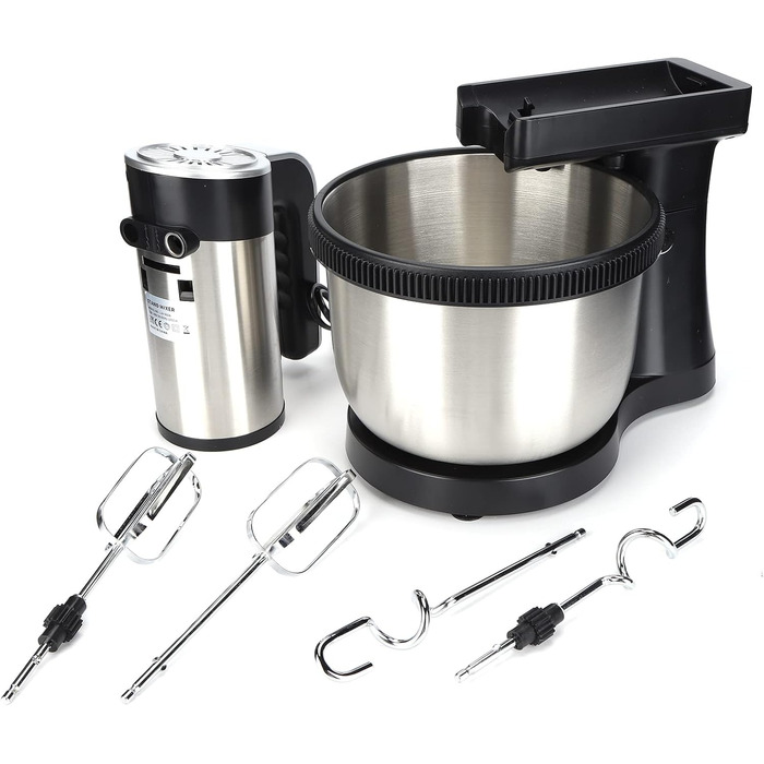 Stand Mixer, 2-in-1 1000W 5-Speed Tilt-Head Electric Hand Mixer with 4-Liter Stainless Steel Bowl, Dough Hooks, Whisk, and Beaters, Multifunctional Household Kitchen Mixer for Everyday Use