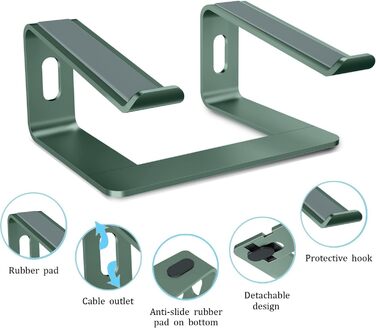 Підставка для ноутбука Orionstar, ергономічна, алюмінієва, з вентиляцією, сумісна з MacBook, Samsung, 10-15.6 дюймів, сіра (зелена)