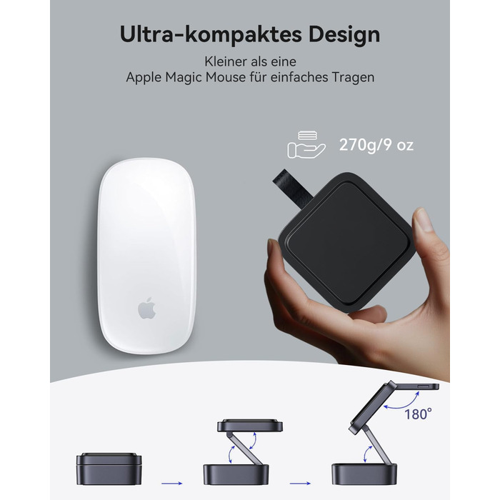 База для зарядки 3-в-1 для Apple: магнітна складна бездротова зарядка з MagSafe для iPhone 17/16/15/14/13/12, Apple Watch та AirPods Pro/4/3/2, чорний