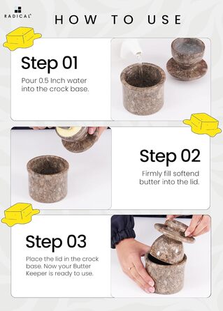 Butterhalter handcrafted marble butter crock for the kitchen - as a utensil holder and for cold cheese, Grey Oceanic