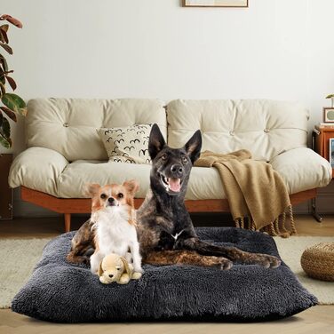 Килимок для собак, великий, 90 x 58 см, пральний, пухнастий, Sherpa, з неслизькою основою, теплий лежак для собак та котів, сірий (XL)