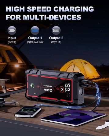 Бустер для автомобіля (Jump Starter) 8000mAh, портативний пусковий пристрій 12V для бензинових двигунів до 7.0L та дизельних до 5.0L, з ліхтариком та пусковими кабелями