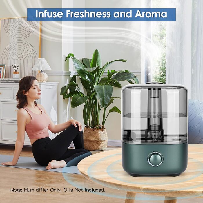 Humidifier Bedroom 5L, Vankarr Ultrasonic 28dB Quiet Air Humidifier Top-Fill Room Humidifier with 360° Swivel Nozzle, Increase Humidity for Children's Room, Office, Baby, Plants, Green