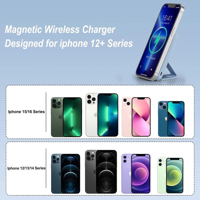 Power Bank AOGUERBE 10000mAh з LED дисплеєм та магнітною зарядкою PD 22.5W для iPhone (MagSafe) - білий/блакитний