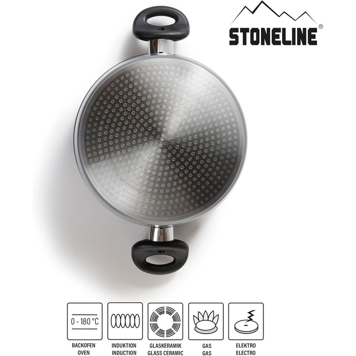 Каструля STONELINE з нержавіючої сталі 4.5 л з кришкою, антипригарне покриття з каменю, для всіх типів плит, включаючи індукцію, сумісна з духовкою, сіра (32 см)