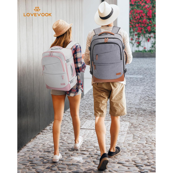 LOVEVOOK Рюкзак для ручної поклажі 40L, сіро-рожевий, для ноутбука 17.3